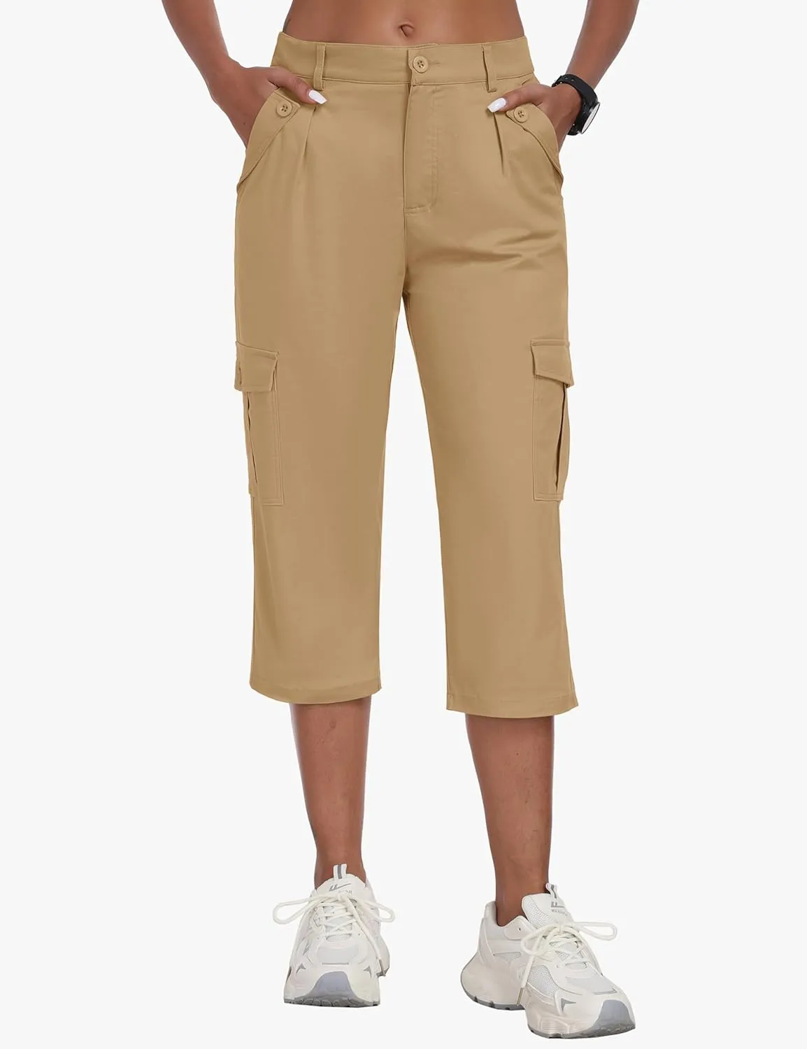 MoFiz Women's Cargo Capris Pants with 6 Pockets Lightweight Cotton Hiking Casual Travel Summer Capri Pants for Women
