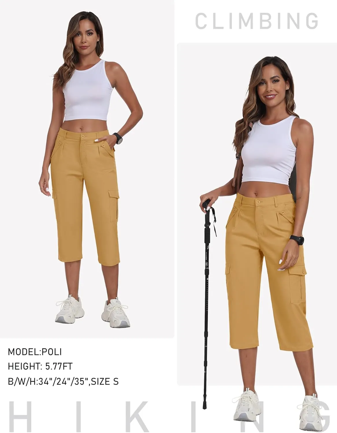 MoFiz Women's Cargo Capris Pants with 6 Pockets Lightweight Cotton Hiking Casual Travel Summer Capri Pants for Women