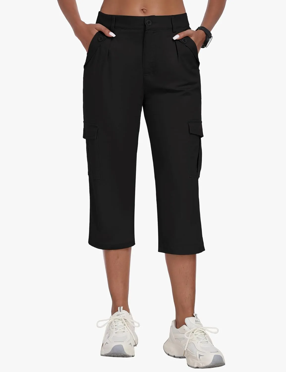 MoFiz Women's Cargo Capris Pants with 6 Pockets Lightweight Cotton Hiking Casual Travel Summer Capri Pants for Women