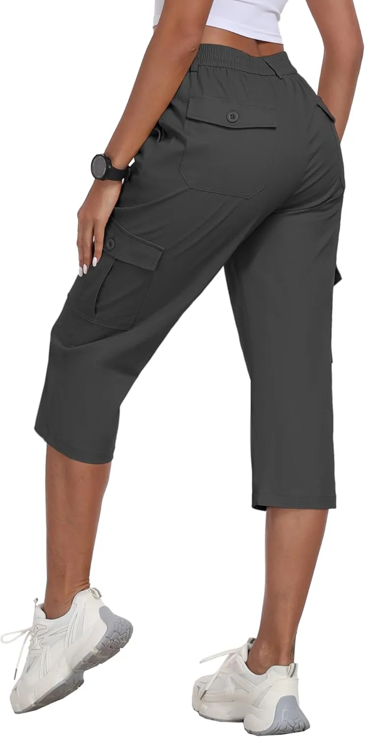 MoFiz Women's Cargo Capris Pants with 6 Pockets Lightweight Cotton Hiking Casual Travel Summer Capri Pants for Women