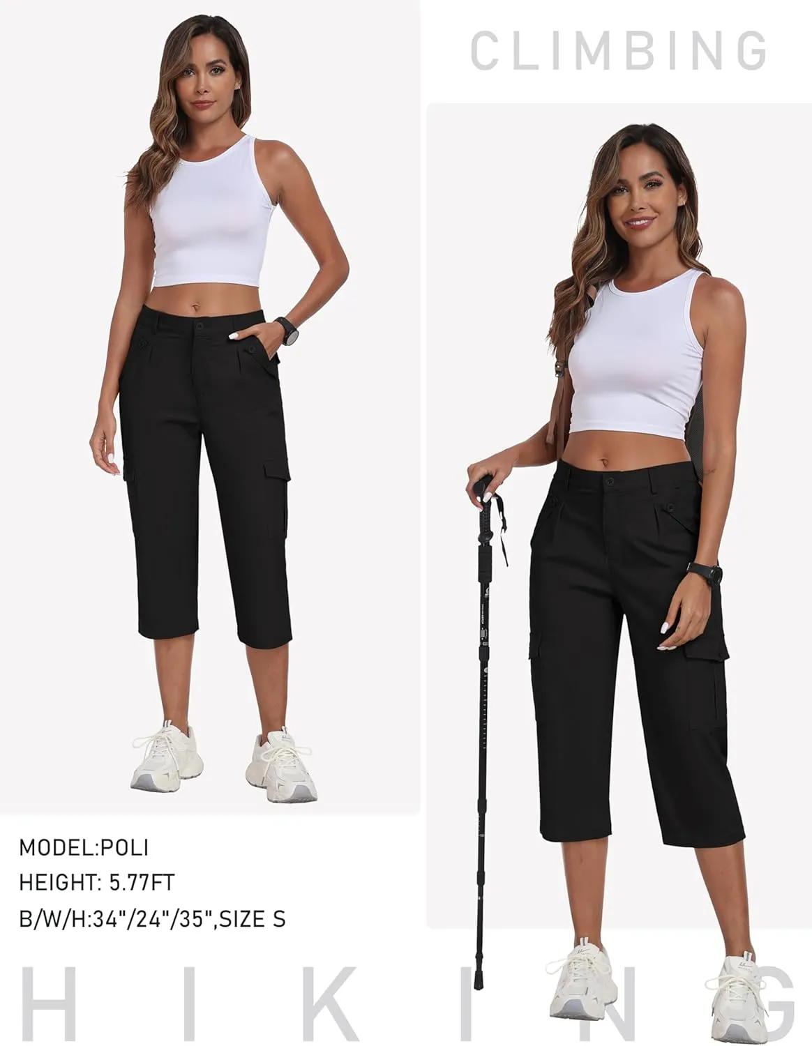 MoFiz Women's Cargo Capris Pants with 6 Pockets Lightweight Cotton Hiking Casual Travel Summer Capri Pants for Women