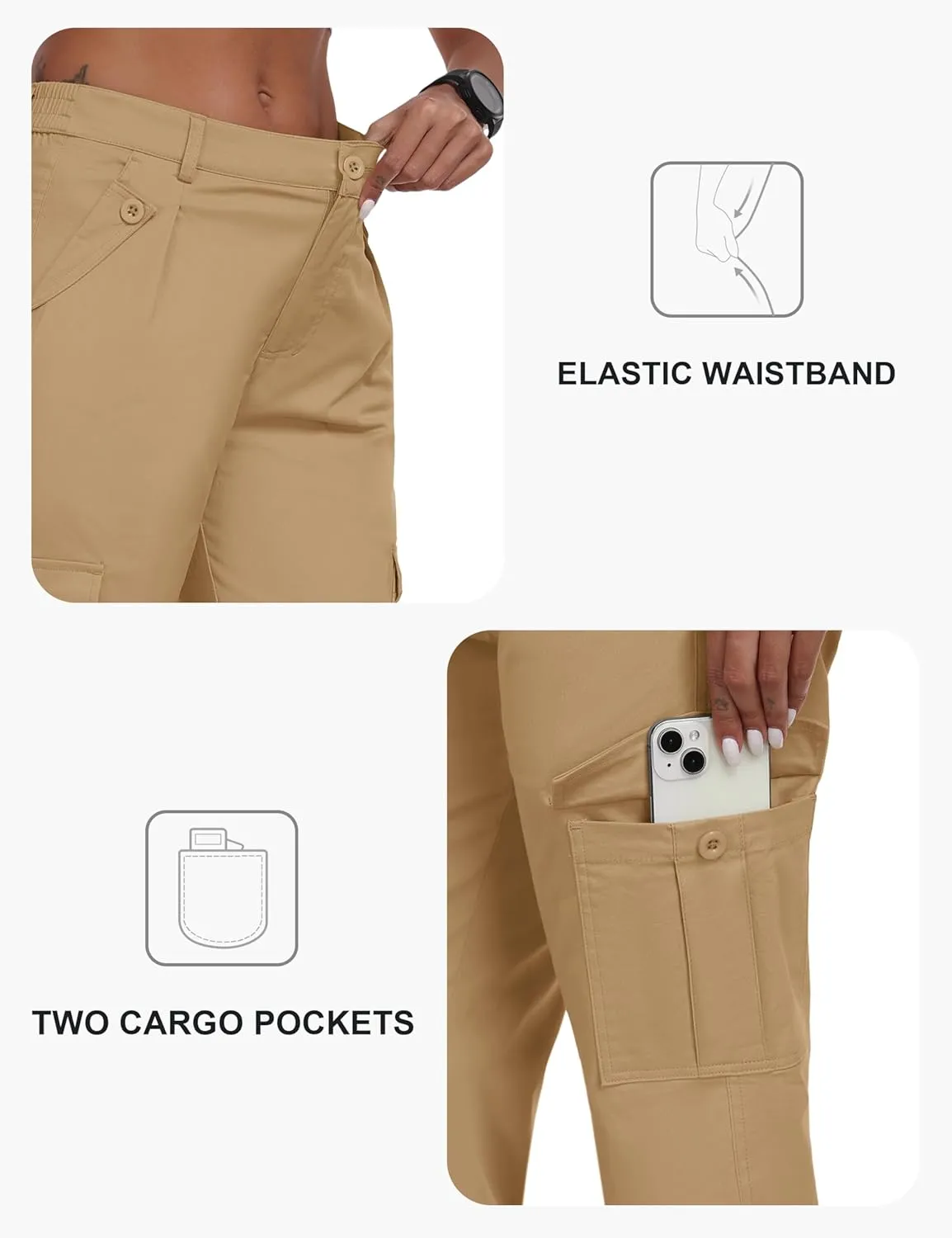 MoFiz Women's Cargo Capris Pants with 6 Pockets Lightweight Cotton Hiking Casual Travel Summer Capri Pants for Women