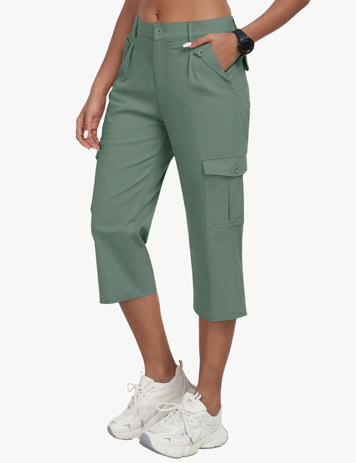 MoFiz Women's Cargo Capris Pants with 6 Pockets Lightweight Cotton Hiking Casual Travel Summer Capri Pants for Women