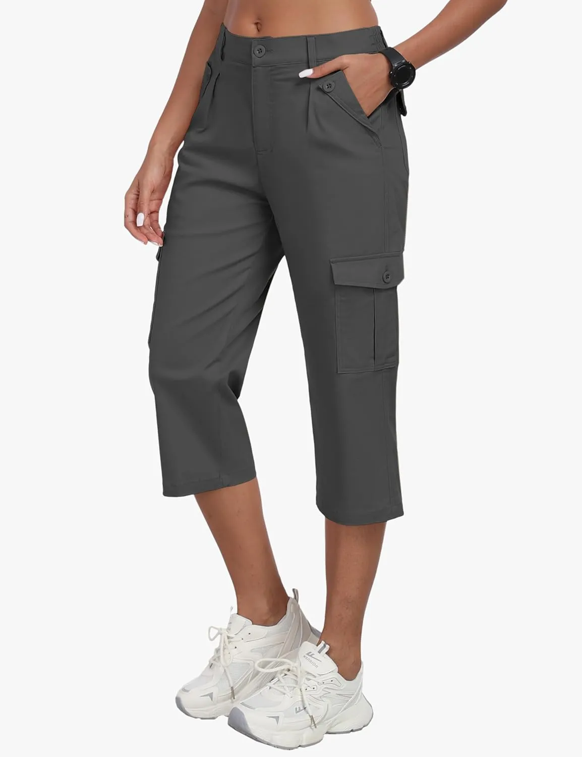 MoFiz Women's Cargo Capris Pants with 6 Pockets Lightweight Cotton Hiking Casual Travel Summer Capri Pants for Women