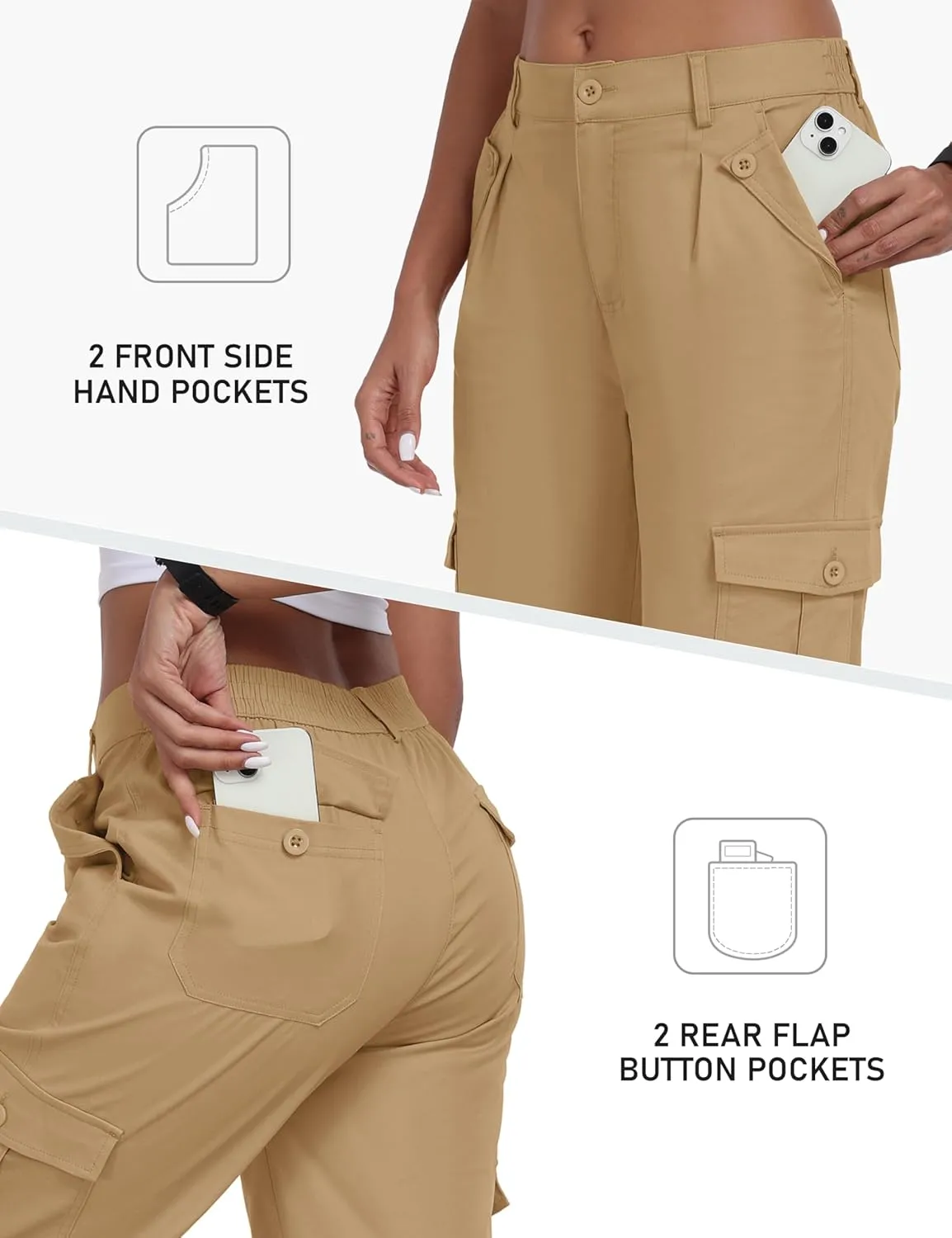MoFiz Women's Cargo Capris Pants with 6 Pockets Lightweight Cotton Hiking Casual Travel Summer Capri Pants for Women
