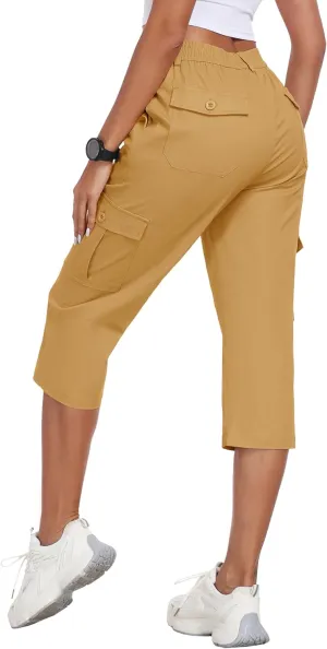 MoFiz Women's Cargo Capris Pants with 6 Pockets Lightweight Cotton Hiking Casual Travel Summer Capri Pants for Women