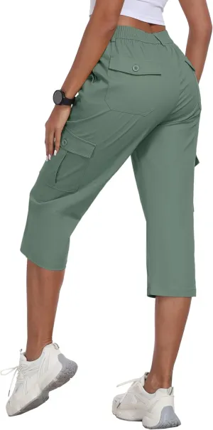 MoFiz Women's Cargo Capris Pants with 6 Pockets Lightweight Cotton Hiking Casual Travel Summer Capri Pants for Women