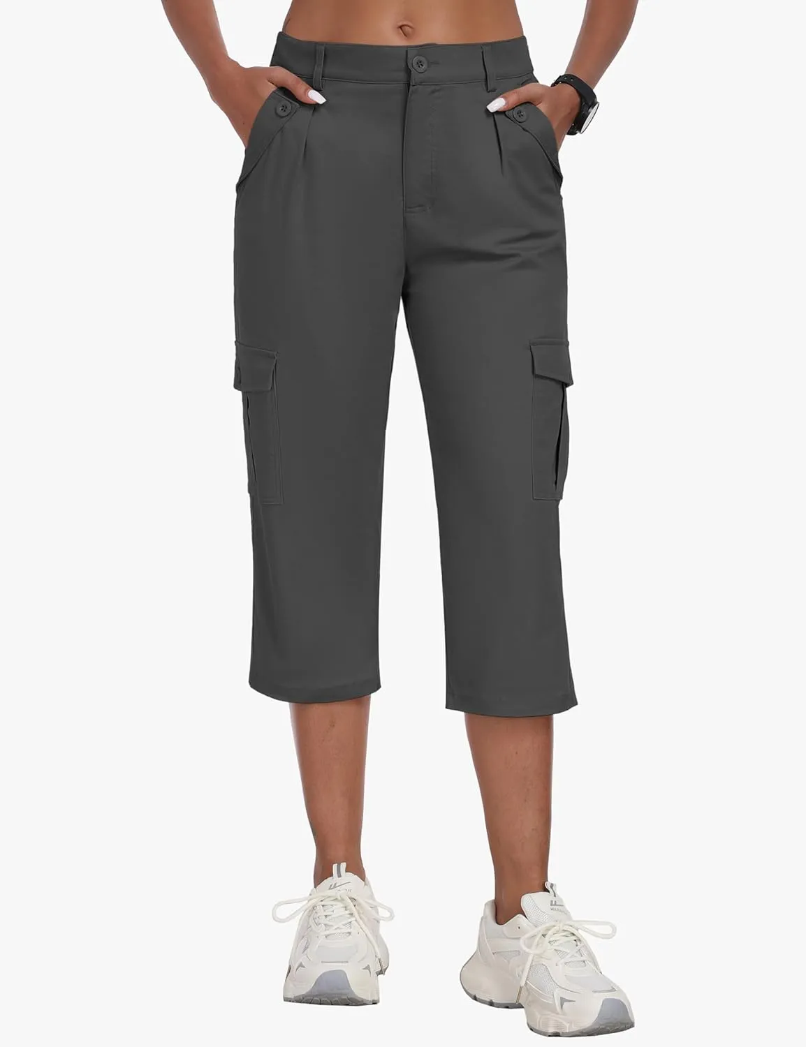 MoFiz Women's Cargo Capris Pants with 6 Pockets Lightweight Cotton Hiking Casual Travel Summer Capri Pants for Women