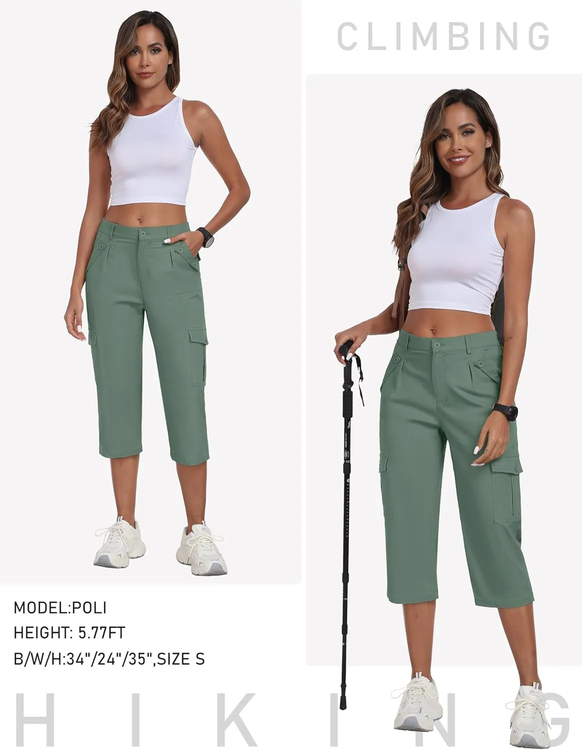MoFiz Women's Cargo Capris Pants with 6 Pockets Lightweight Cotton Hiking Casual Travel Summer Capri Pants for Women