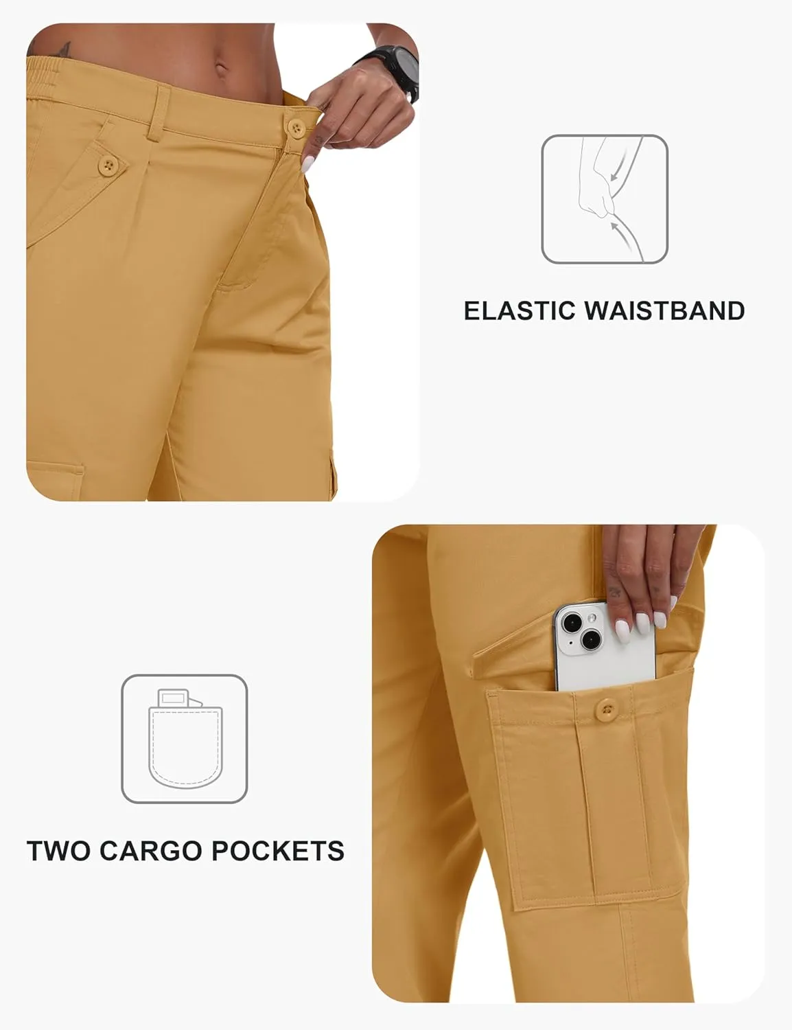 MoFiz Women's Cargo Capris Pants with 6 Pockets Lightweight Cotton Hiking Casual Travel Summer Capri Pants for Women