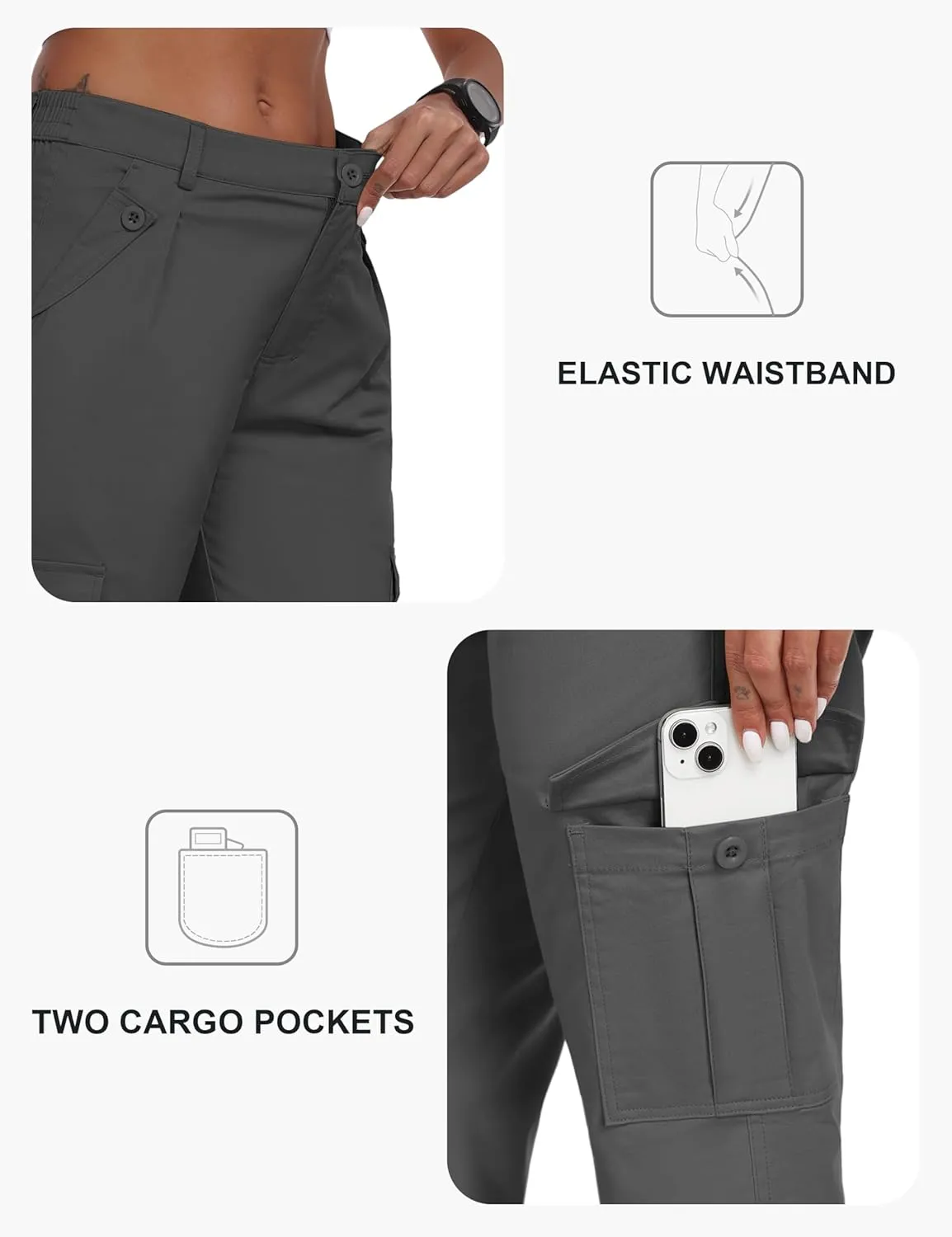 MoFiz Women's Cargo Capris Pants with 6 Pockets Lightweight Cotton Hiking Casual Travel Summer Capri Pants for Women