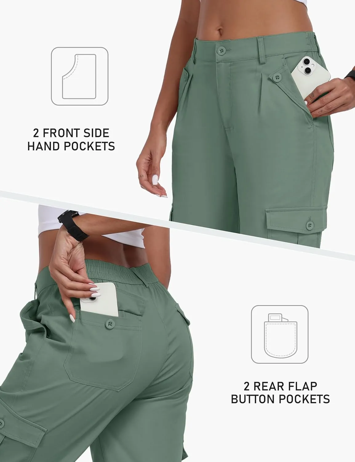 MoFiz Women's Cargo Capris Pants with 6 Pockets Lightweight Cotton Hiking Casual Travel Summer Capri Pants for Women