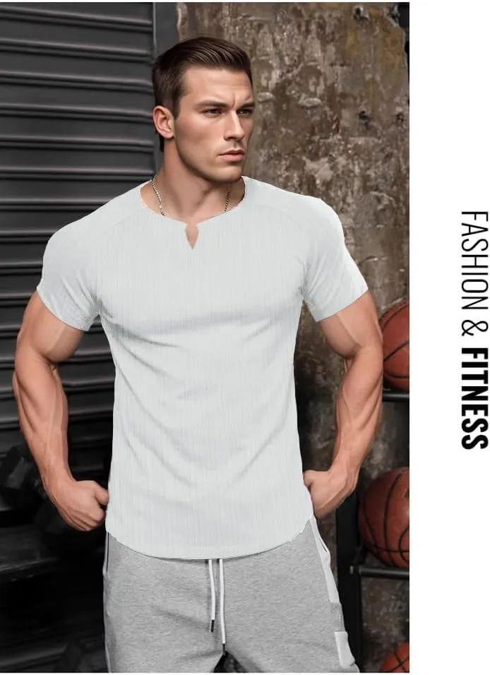 Muscle Cmdr Men's Slim Fit V Neck Casual Shirts Long&Short Sleeve Muscle Henley T-Shirt Stylish Business Top
