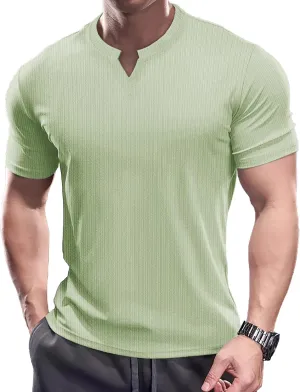 Muscle Cmdr Men's Slim Fit V Neck Casual Shirts Long&Short Sleeve Muscle Henley T-Shirt Stylish Business Top
