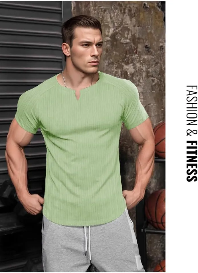 Muscle Cmdr Men's Slim Fit V Neck Casual Shirts Long&Short Sleeve Muscle Henley T-Shirt Stylish Business Top