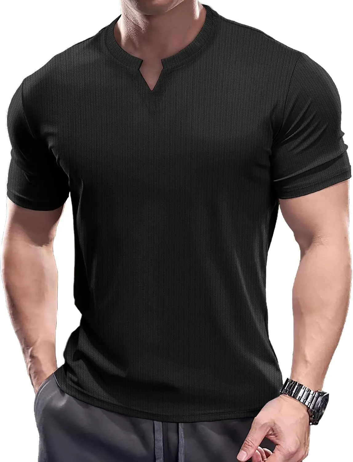 Muscle Cmdr Men's Slim Fit V Neck Casual Shirts Long&Short Sleeve Muscle Henley T-Shirt Stylish Business Top