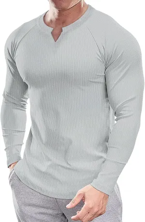 Muscle Cmdr Men's Slim Fit V Neck Casual Shirts Long&Short Sleeve Muscle Henley T-Shirt Stylish Business Top