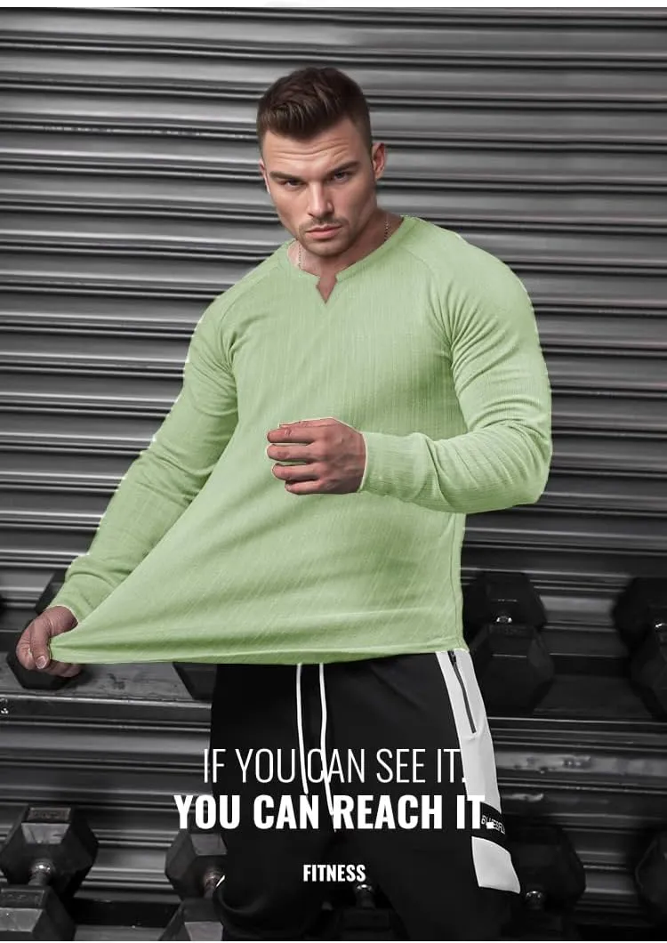 Muscle Cmdr Men's Slim Fit V Neck Casual Shirts Long&Short Sleeve Muscle Henley T-Shirt Stylish Business Top