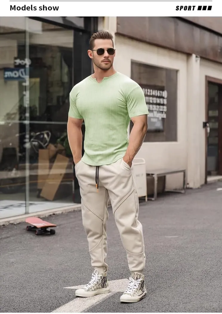 Muscle Cmdr Men's Slim Fit V Neck Casual Shirts Long&Short Sleeve Muscle Henley T-Shirt Stylish Business Top