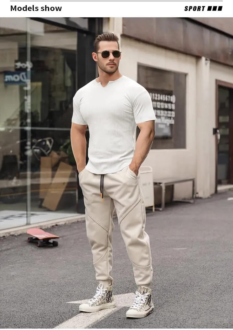 Muscle Cmdr Men's Slim Fit V Neck Casual Shirts Long&Short Sleeve Muscle Henley T-Shirt Stylish Business Top