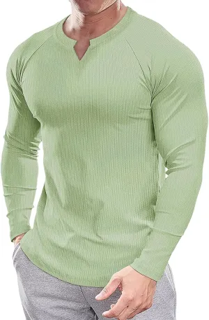 Muscle Cmdr Men's Slim Fit V Neck Casual Shirts Long&Short Sleeve Muscle Henley T-Shirt Stylish Business Top