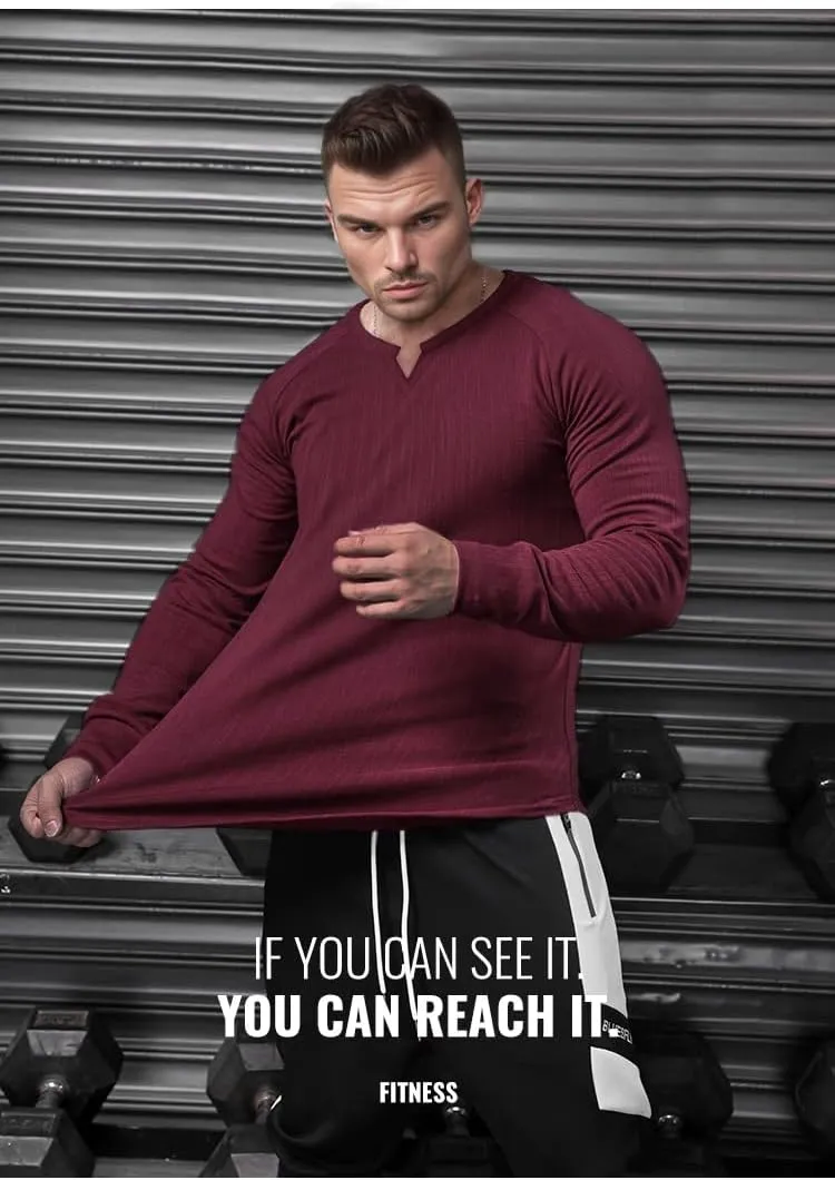 Muscle Cmdr Men's Slim Fit V Neck Casual Shirts Long&Short Sleeve Muscle Henley T-Shirt Stylish Business Top