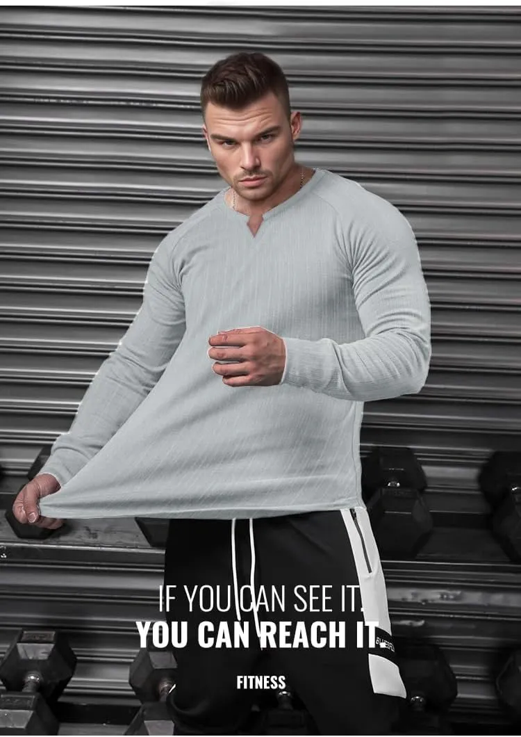 Muscle Cmdr Men's Slim Fit V Neck Casual Shirts Long&Short Sleeve Muscle Henley T-Shirt Stylish Business Top