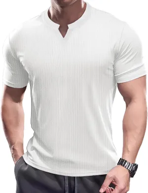 Muscle Cmdr Men's Slim Fit V Neck Casual Shirts Long&Short Sleeve Muscle Henley T-Shirt Stylish Business Top