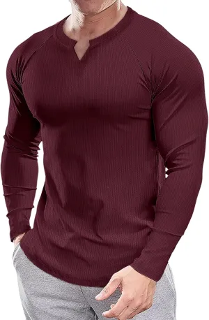 Muscle Cmdr Men's Slim Fit V Neck Casual Shirts Long&Short Sleeve Muscle Henley T-Shirt Stylish Business Top