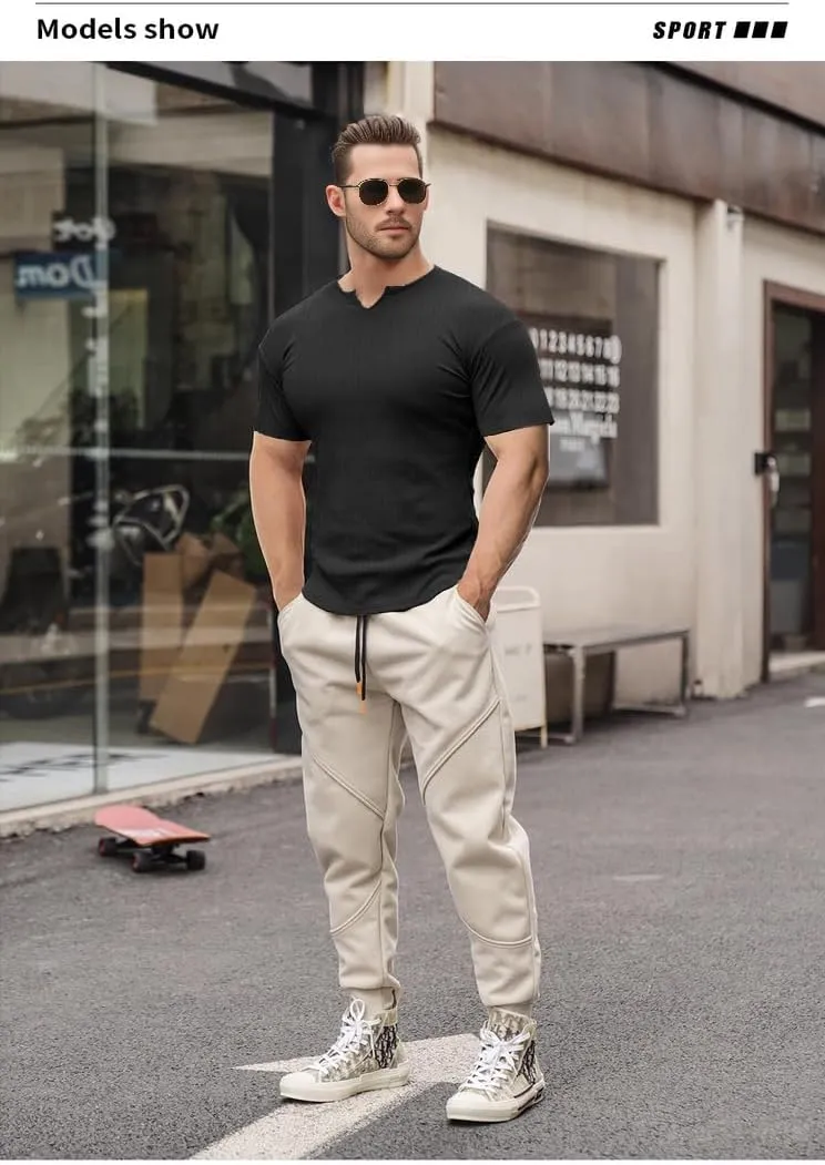 Muscle Cmdr Men's Slim Fit V Neck Casual Shirts Long&Short Sleeve Muscle Henley T-Shirt Stylish Business Top