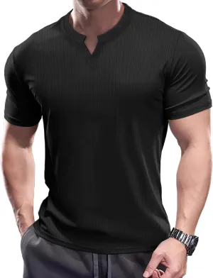 Muscle Cmdr Men's Slim Fit V Neck Casual Shirts Long&Short Sleeve Muscle Henley T-Shirt Stylish Business Top