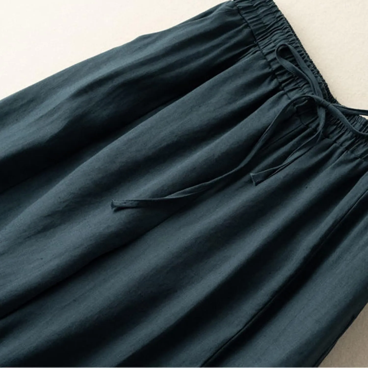 NATHGAM Plus Size Pants for Women Loose Wide Leg Athletic Pants Comfy Linen High Waist Flowy Palazzo Trousers with Pockets