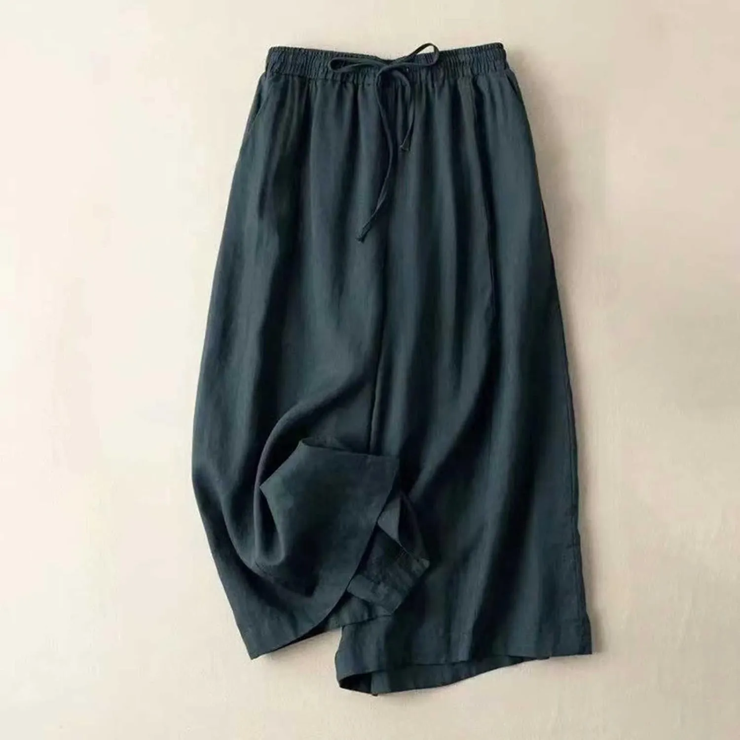 NATHGAM Plus Size Pants for Women Loose Wide Leg Athletic Pants Comfy Linen High Waist Flowy Palazzo Trousers with Pockets