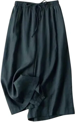 NATHGAM Plus Size Pants for Women Loose Wide Leg Athletic Pants Comfy Linen High Waist Flowy Palazzo Trousers with Pockets