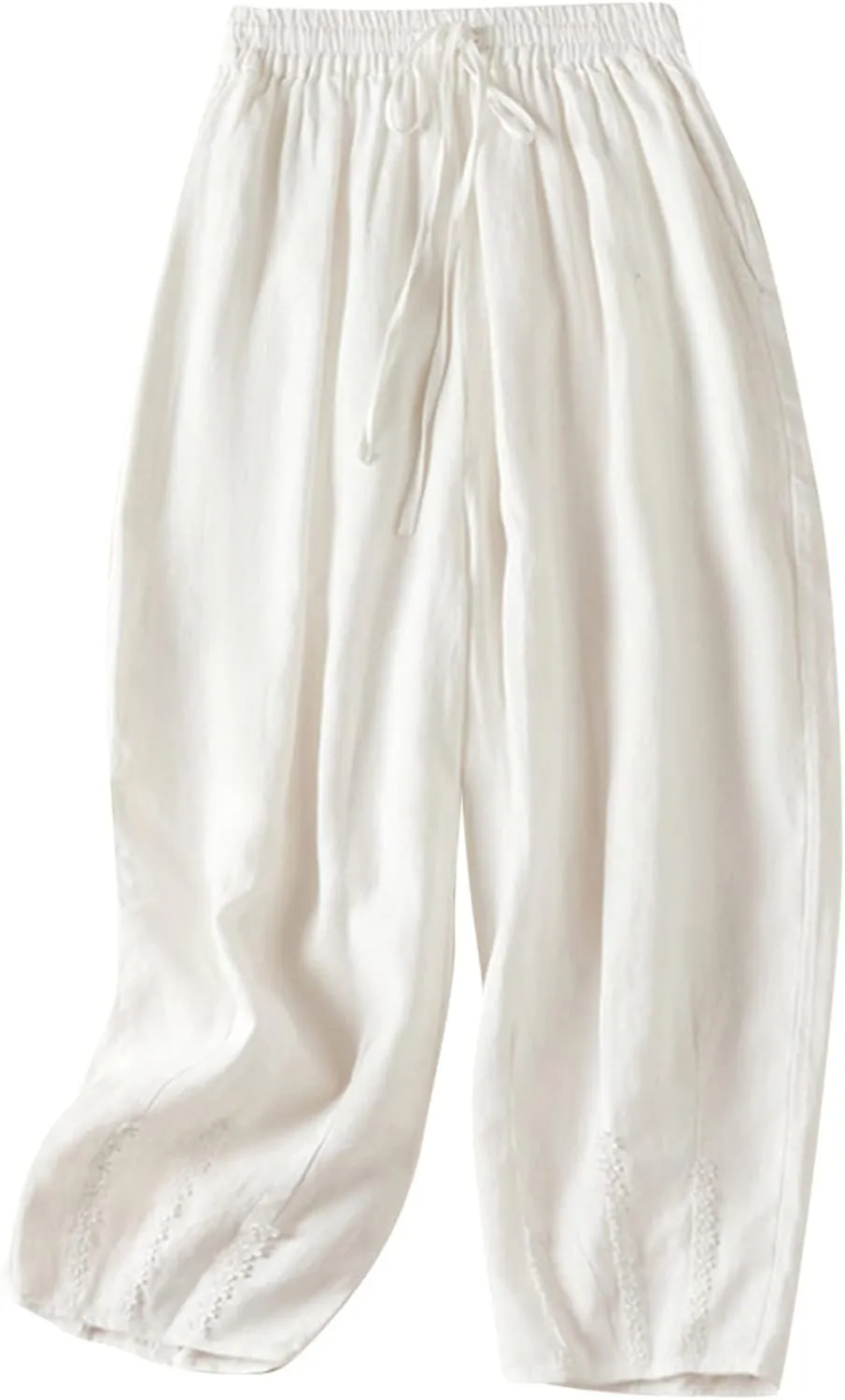 NATHGAM Womens Linen Pants Flowy Summer High Waisted Wide Leg Pant with Pockets Lounge Trousers Casual Palazzo Harem Pants