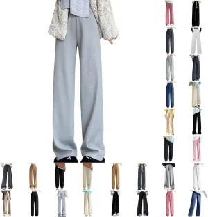NATHGAM Women's Sweatpants Winter Warm Fleece Lined High Waist Wide Leg Pants Lightweight Comfy Fashion Y2K Street Trousers