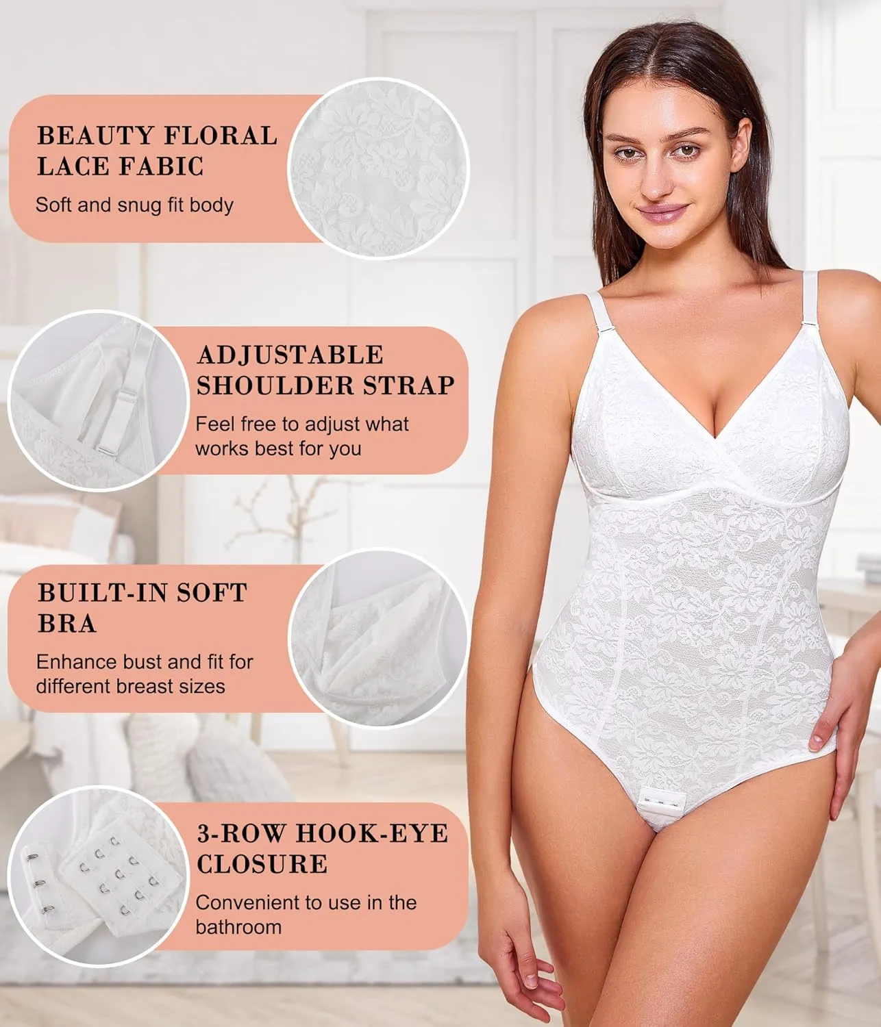 Nebility Shapewear for Women Tummy Control Lace Bodysuit V Neck Thong Body Shaper Fajas Shaping Tank Tops Slimming Camisole