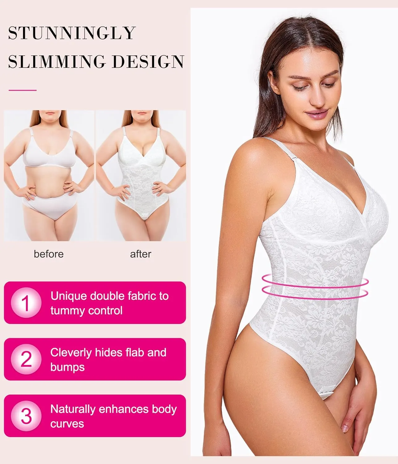 Nebility Shapewear for Women Tummy Control Lace Bodysuit V Neck Thong Body Shaper Fajas Shaping Tank Tops Slimming Camisole