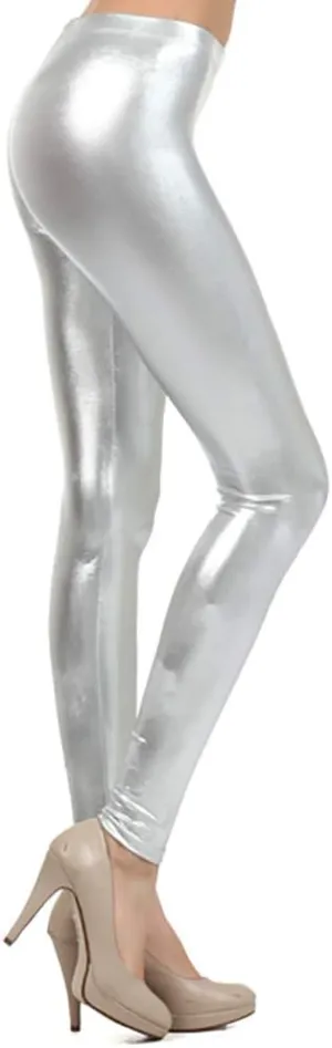 NEON NATION LLC Shiny Metallic Full Length Leggings Tights Costume Pants