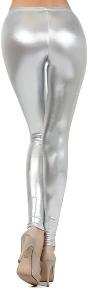 NEON NATION LLC Shiny Metallic Full Length Leggings Tights Costume Pants