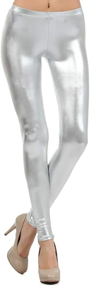 NEON NATION LLC Shiny Metallic Full Length Leggings Tights Costume Pants