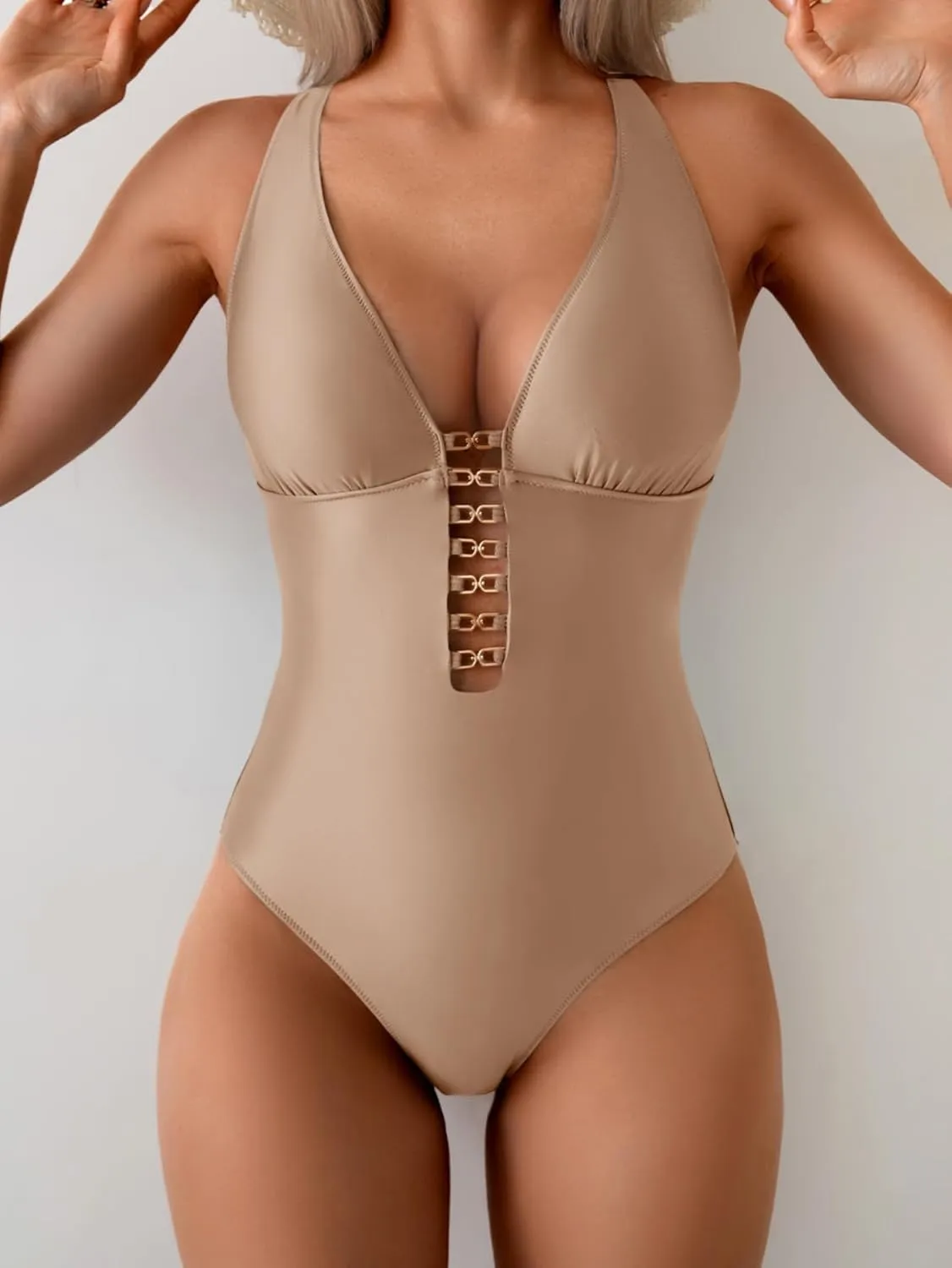 One Piece Swimsuit for Women Slimming Deep V Neck Bathing Suit Tummy Control Tie Back Swimwear