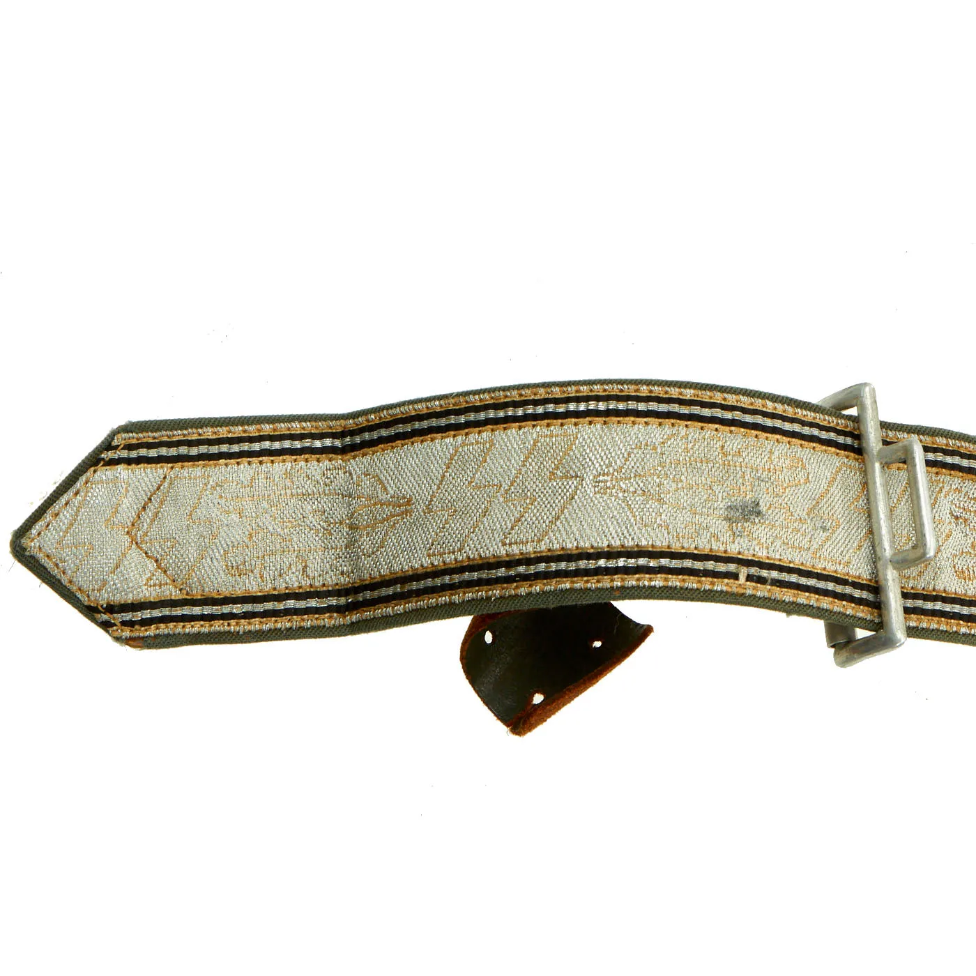 Original German WWII SS Officer's Dress Brocade Belt with Aluminum Buckle by F. W. Assmann & Söhne - dated 1938