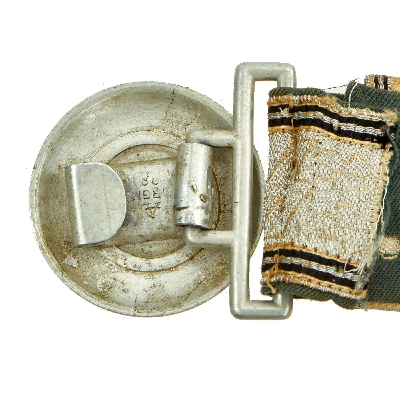 Original German WWII SS Officer's Dress Brocade Belt with Aluminum Buckle by F. W. Assmann & Söhne - dated 1938