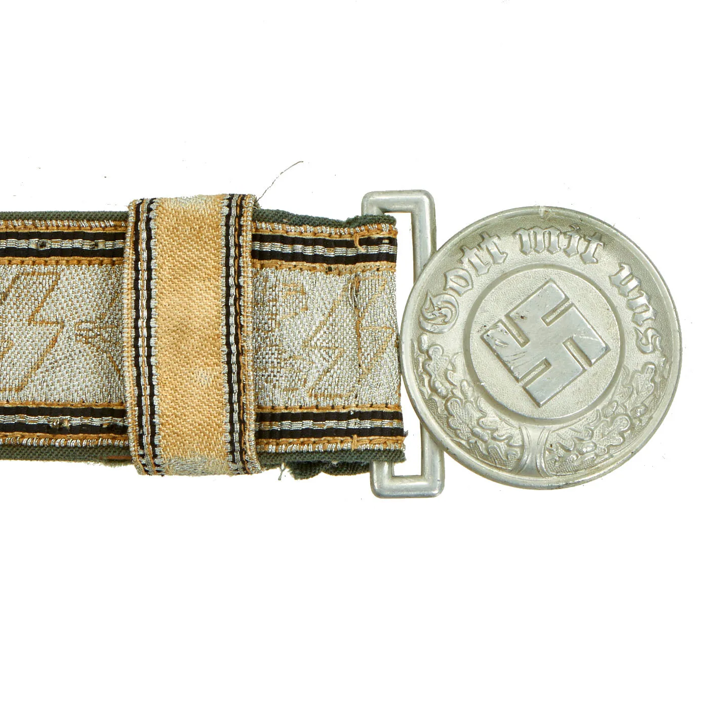 Original German WWII SS Officer's Dress Brocade Belt with Aluminum Buckle by F. W. Assmann & Söhne - dated 1938