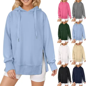 Oversized Hoodies for Women Winter Trendy Preppy Sweatshirts Soft Comfy Hoodie Athletic Side Slit Hooded Sweatshirt