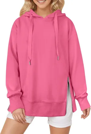 Oversized Hoodies for Women Winter Trendy Preppy Sweatshirts Soft Comfy Hoodie Athletic Side Slit Hooded Sweatshirt