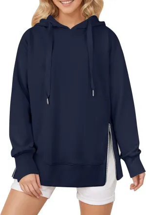 Oversized Hoodies for Women Winter Trendy Preppy Sweatshirts Soft Comfy Hoodie Athletic Side Slit Hooded Sweatshirt