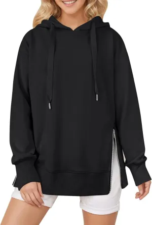 Oversized Hoodies for Women Winter Trendy Preppy Sweatshirts Soft Comfy Hoodie Athletic Side Slit Hooded Sweatshirt