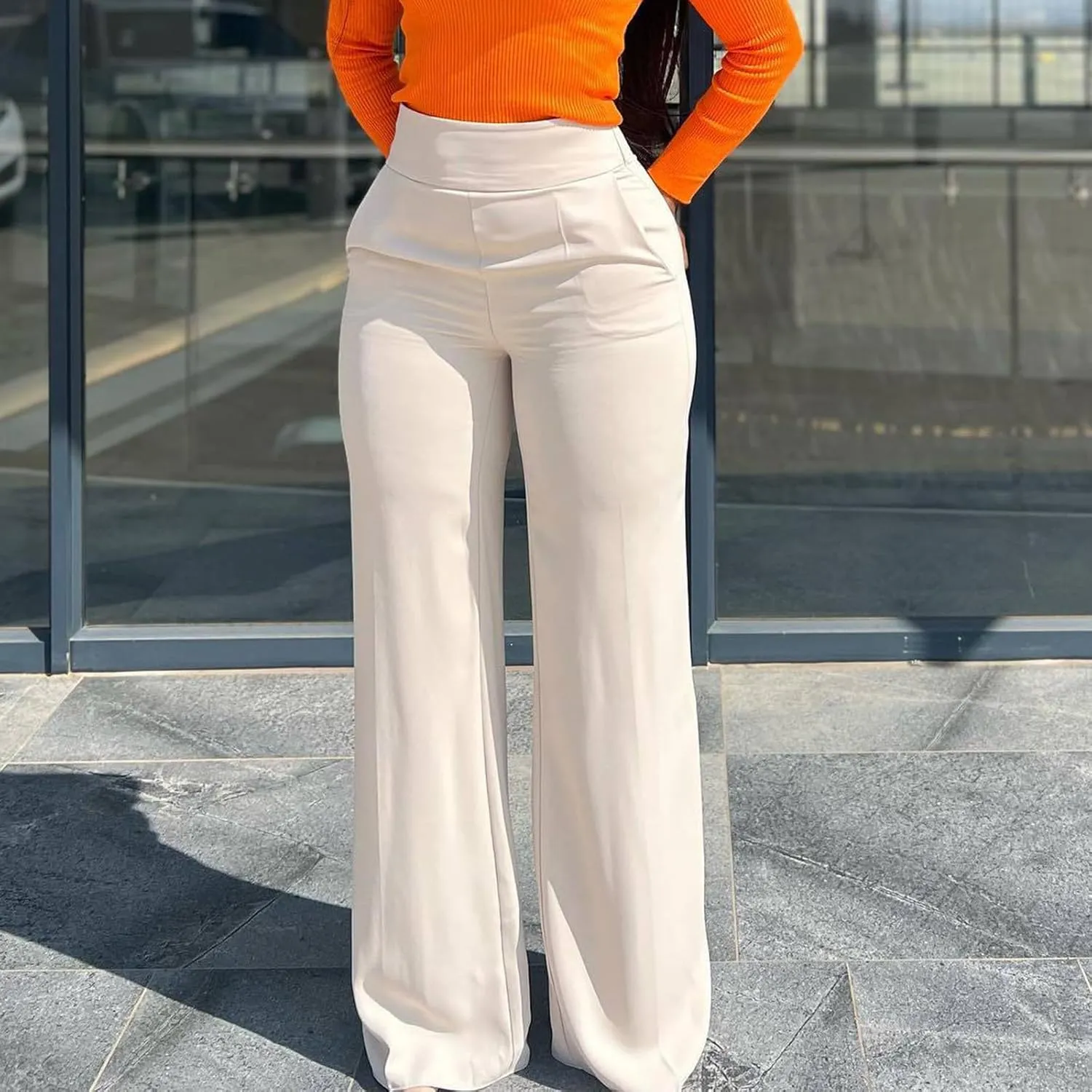Palazzo Pants for Women Petite High Waisted Work Dress Pants Wide Leg Flowy Boho Wedding Business Casual Clothes